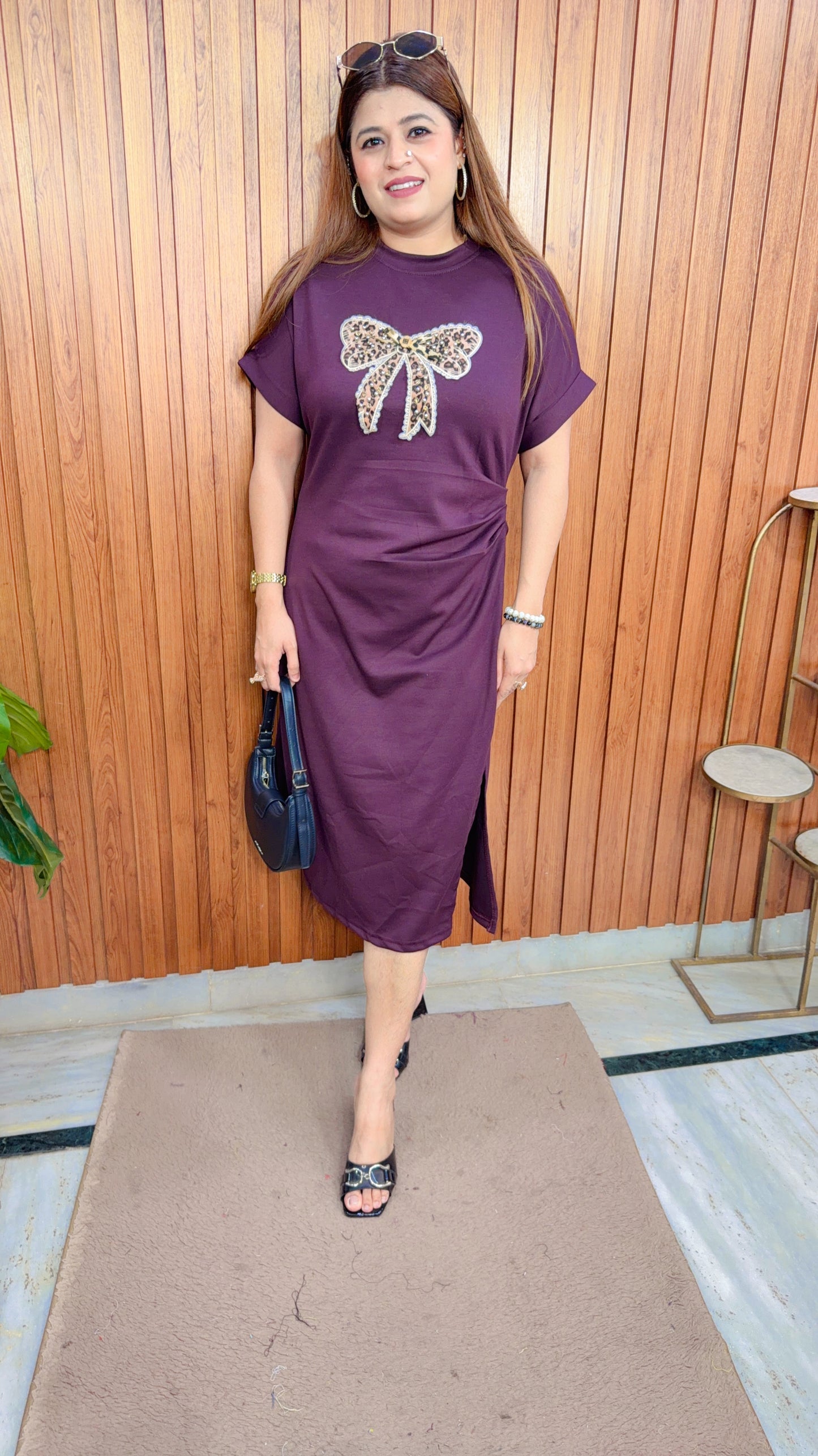 Leopard Bow Imported Lycra Dress