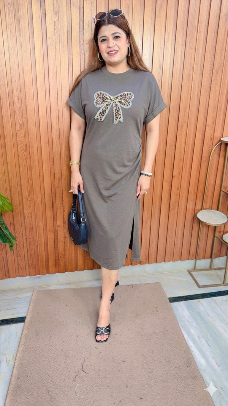 Leopard Bow Imported Lycra Dress