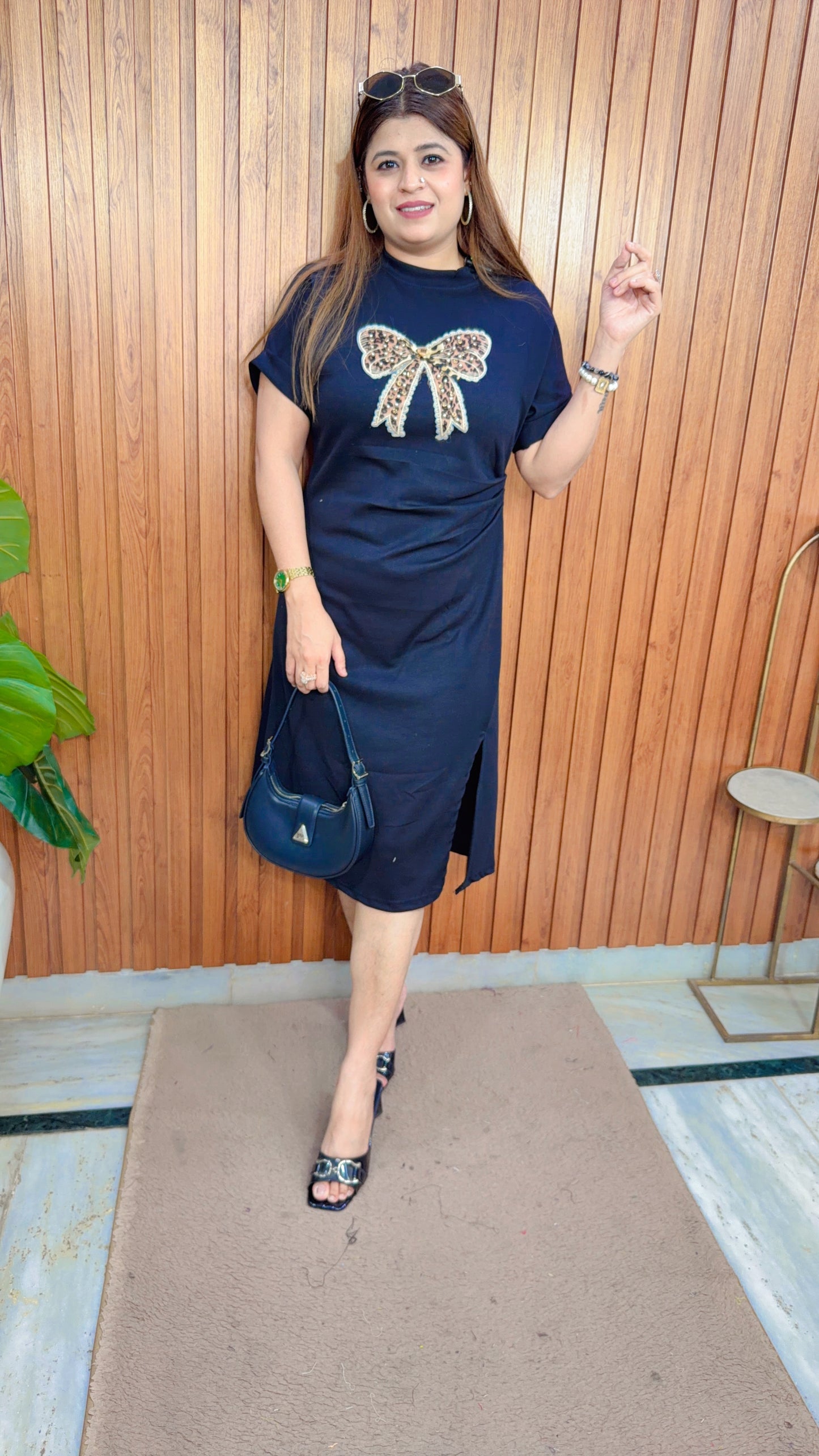 Leopard Bow Imported Lycra Dress