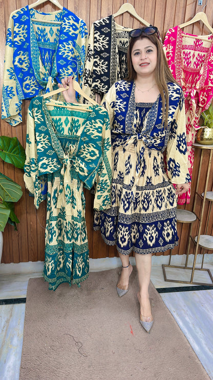 Block Print Smokey Cotton Dress