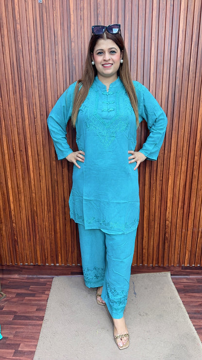 Premium cotton marble Lakhnavi coord set