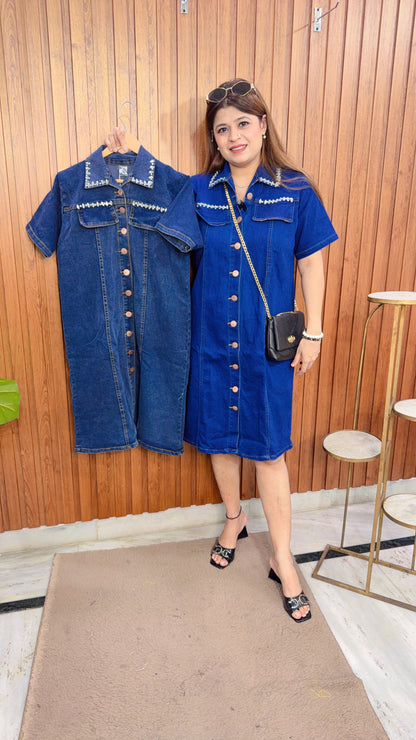 Daimond Collar Denim Dress