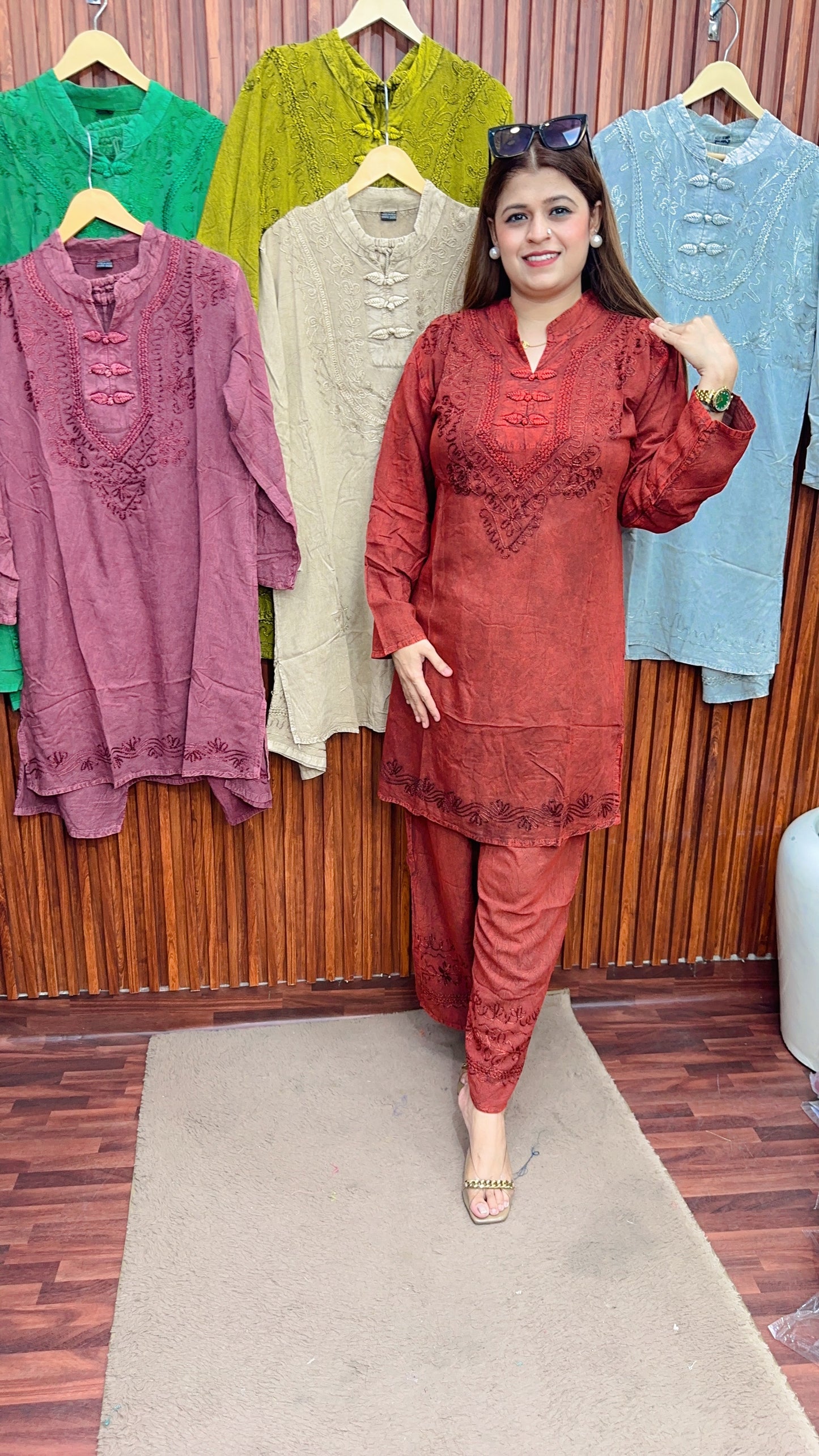 Premium cotton marble Lakhnavi coord set