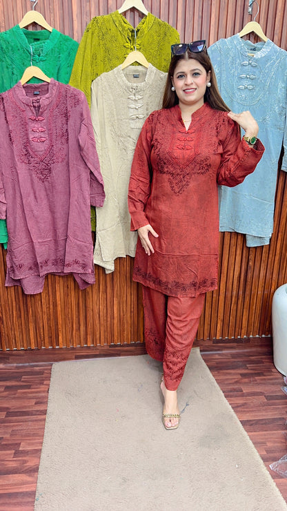 Premium cotton marble Lakhnavi coord set