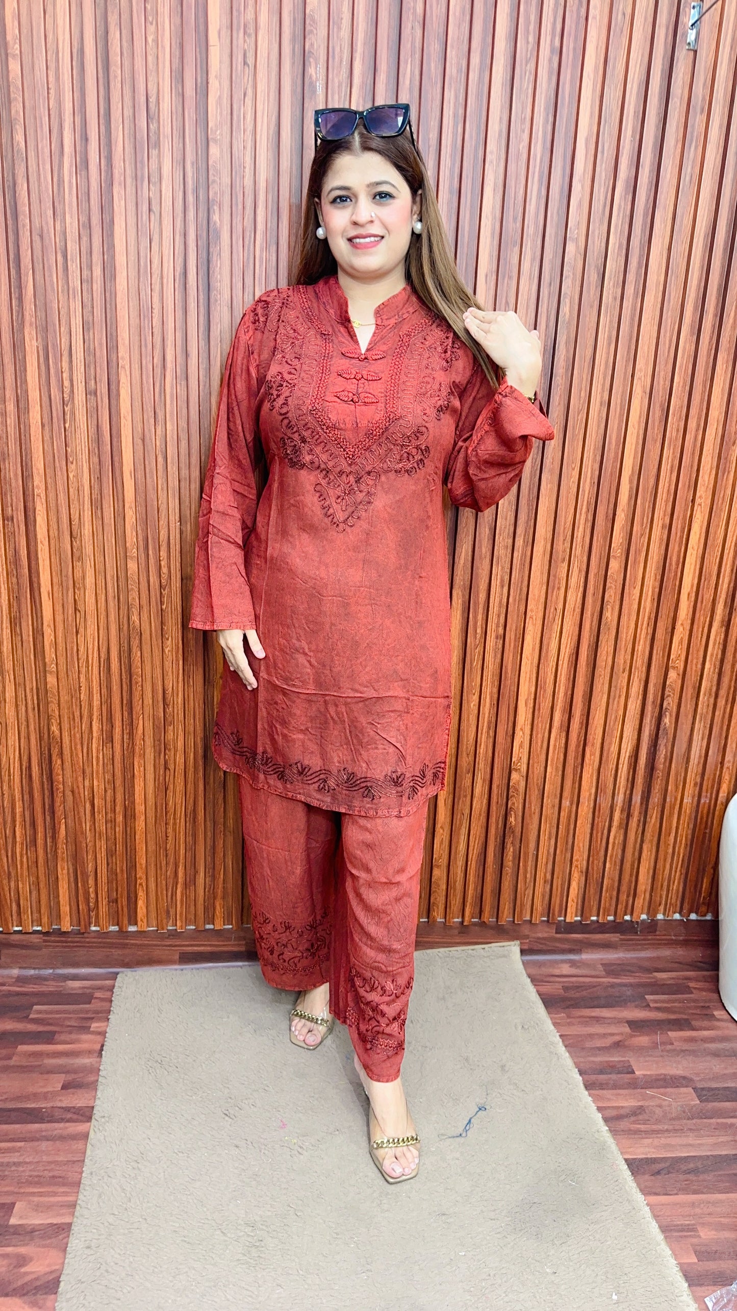 Premium cotton marble Lakhnavi coord set