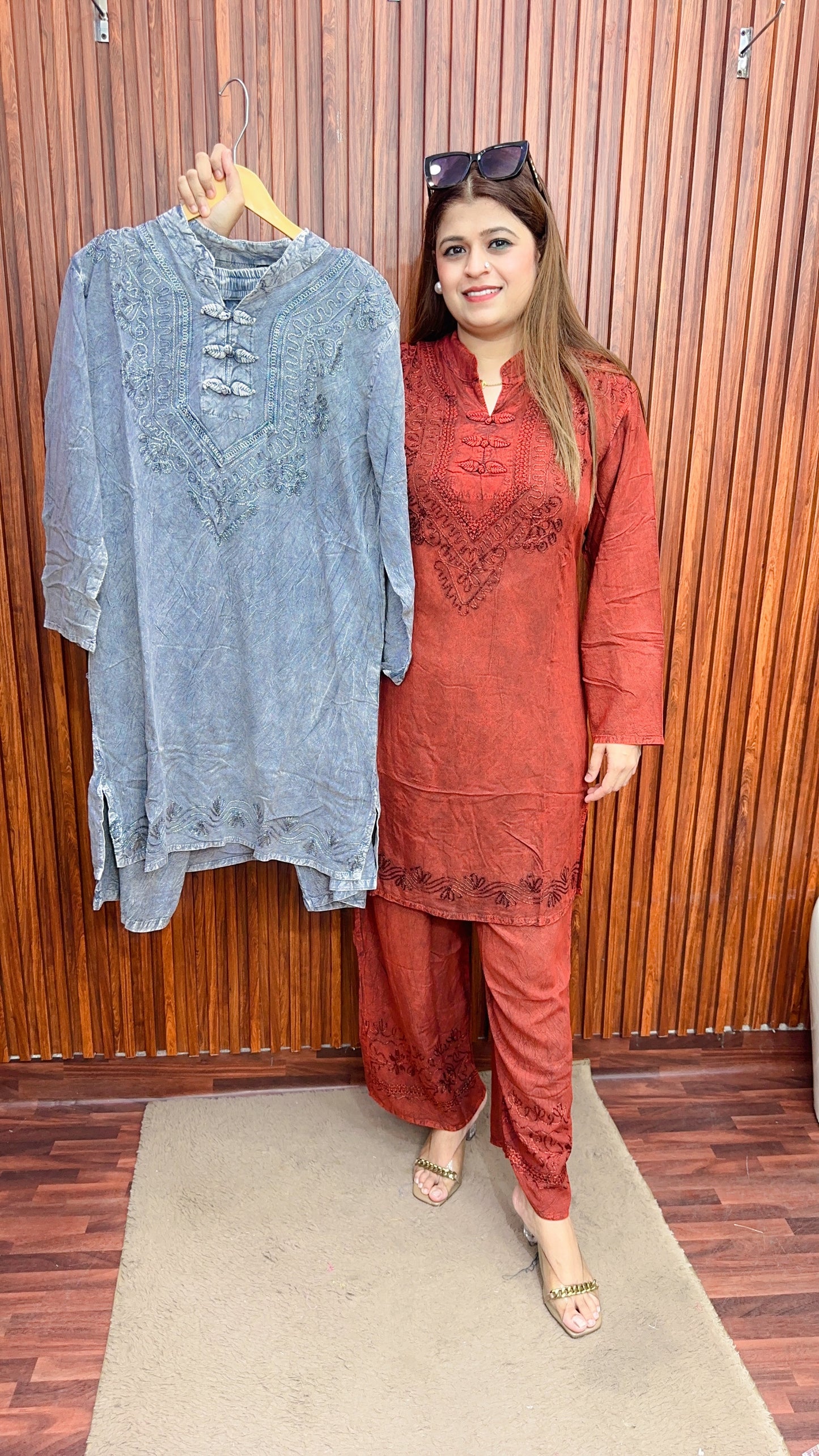 Premium cotton marble Lakhnavi coord set