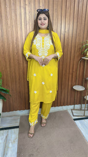 Lakhnavi Embroidery Cotton Suit Set