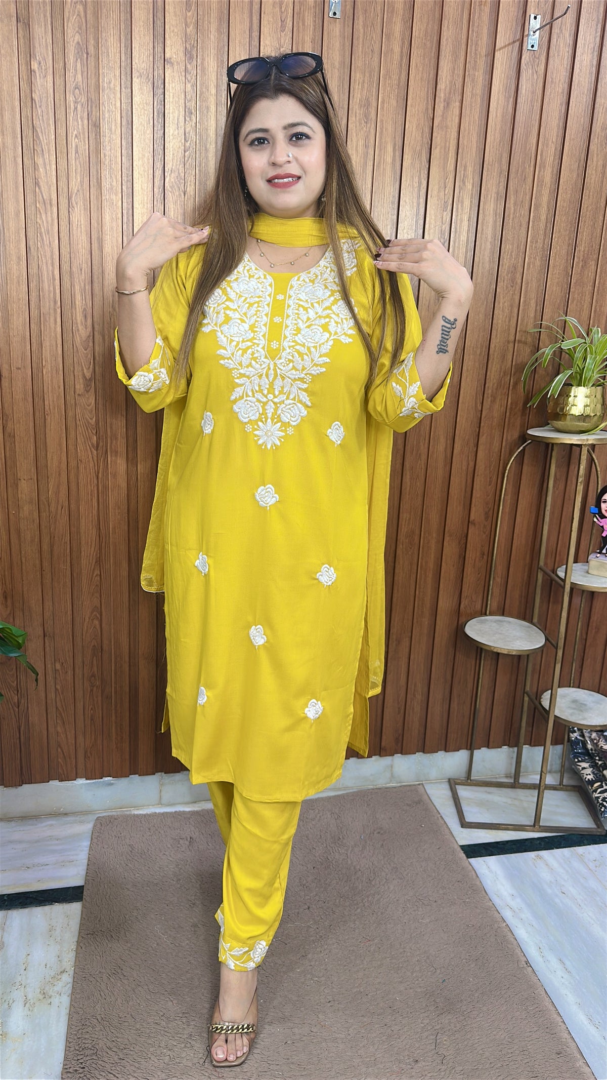 Lakhnavi Embroidery Cotton Suit Set