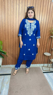 Lakhnavi Embroidery Cotton Suit Set