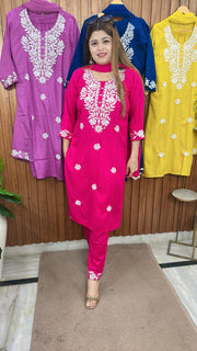 Lakhnavi Embroidery Cotton Suit Set