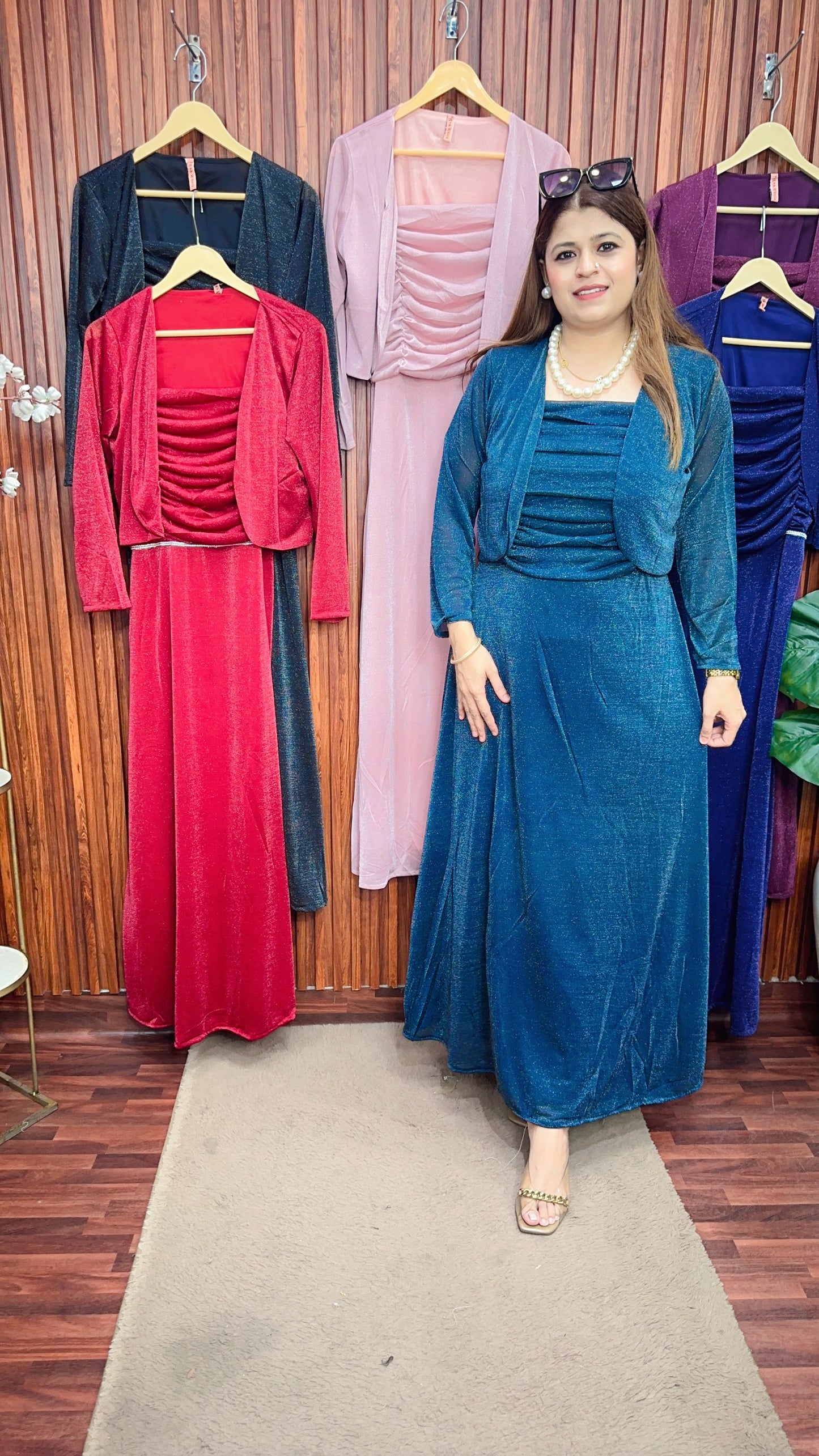 Shimmer Speghetti with shrug dress