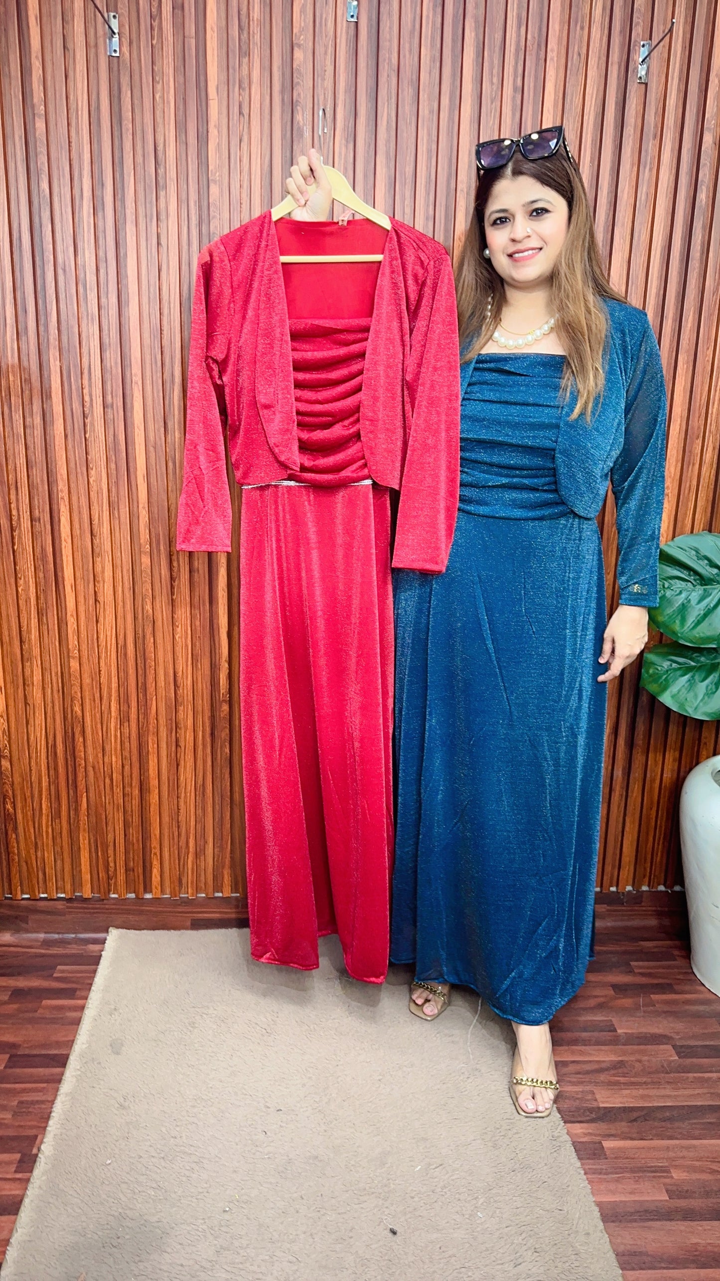 Shimmer Speghetti with shrug dress