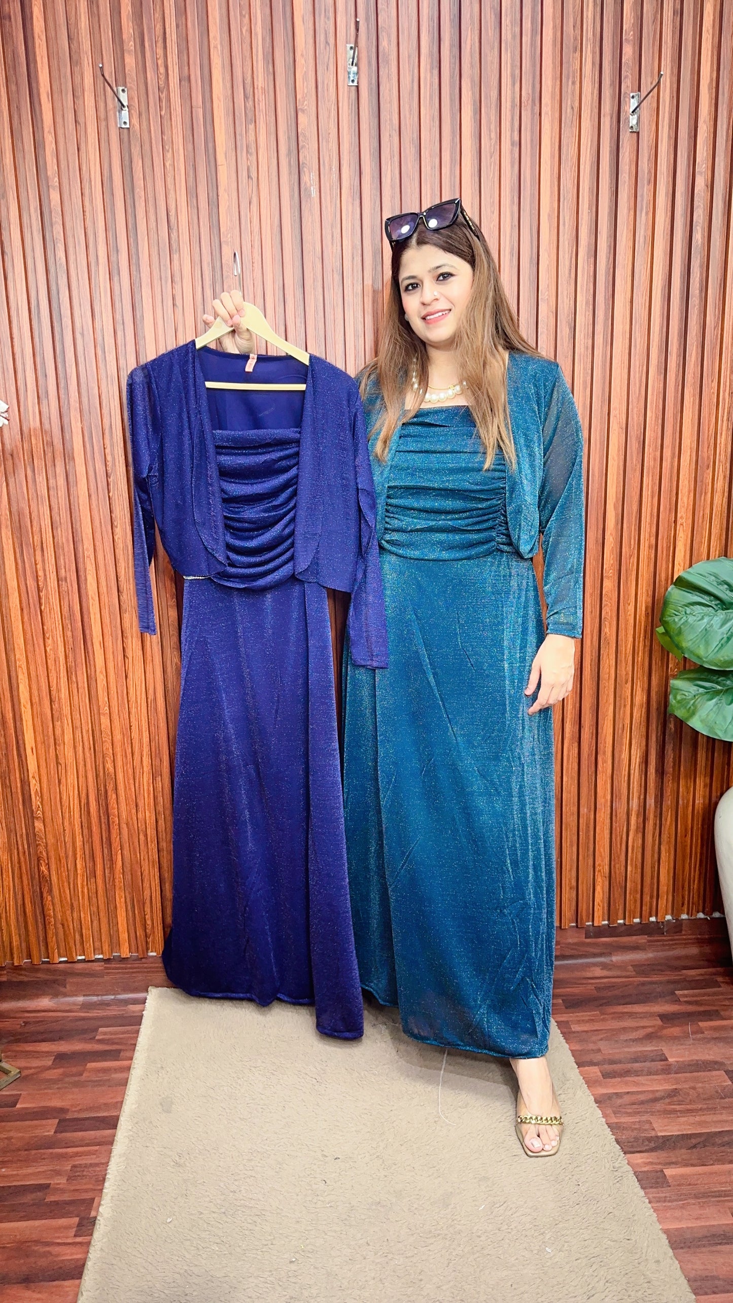 Shimmer Speghetti with shrug dress