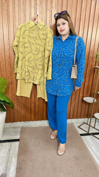 Sequence Embroidery Cotton Linen Coord set