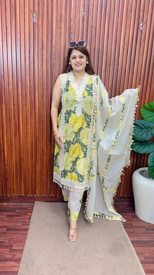 Flower Lace Cotton Suit