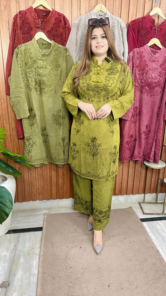 Mirchi Neck Marble Cotton Coord set