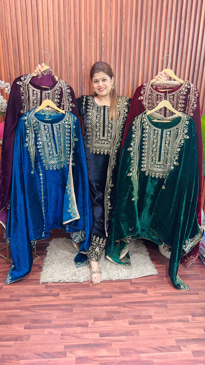 Pakistani Velvet Party Wear Suit Set