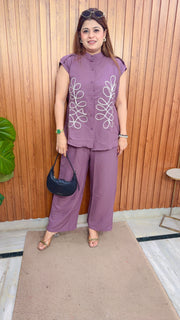 Collar neck Embroidery Two Piece Coord Set