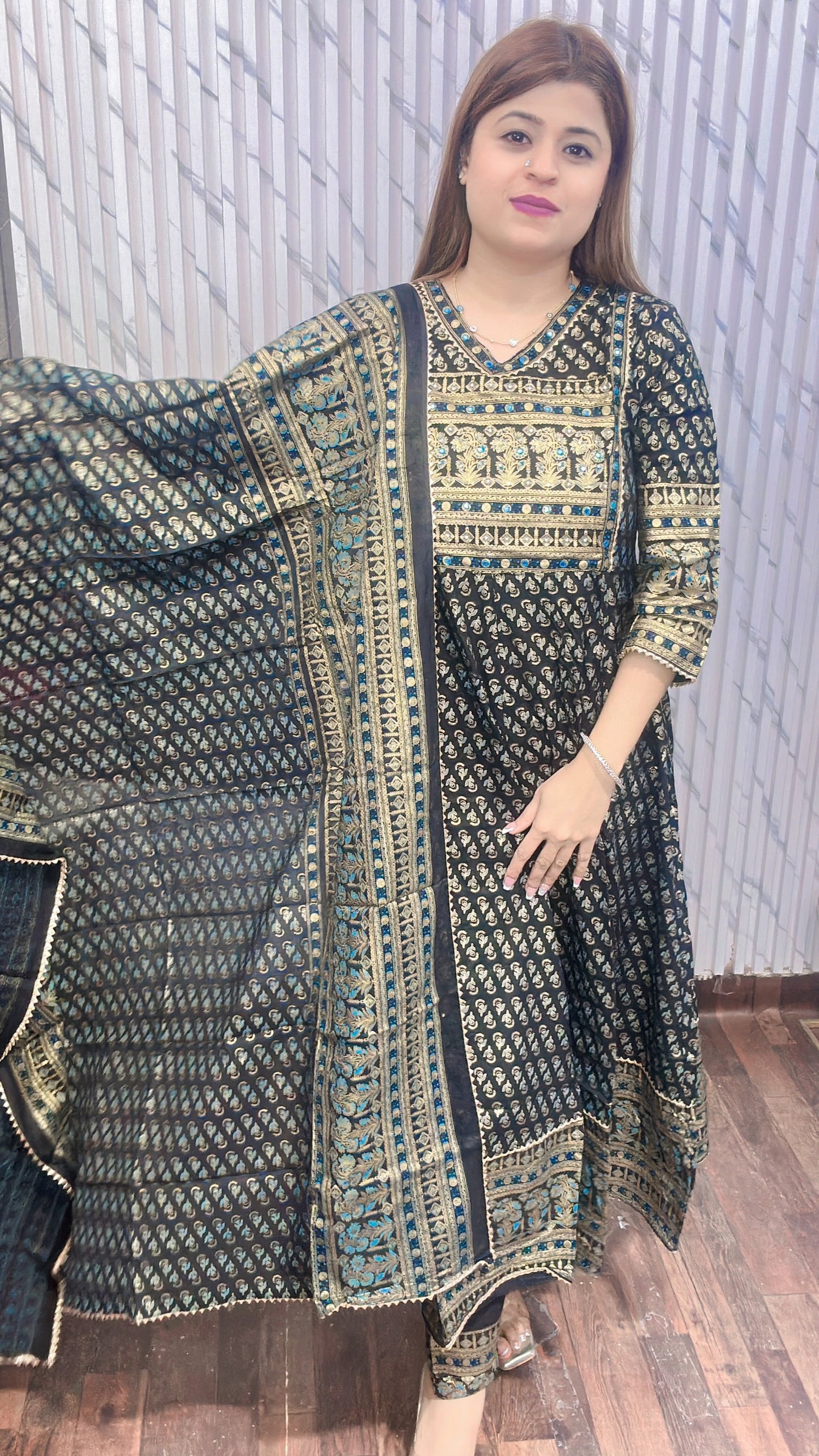 Rajwada Anarkali block print suit