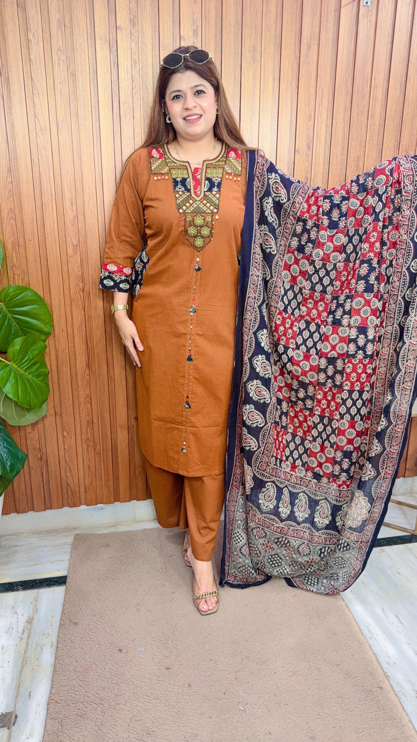 Kashi Embroidery Pure Cotton Three Piece Suit