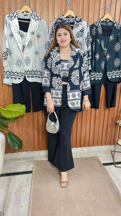 Block Print Crepe Three Piece Coord set