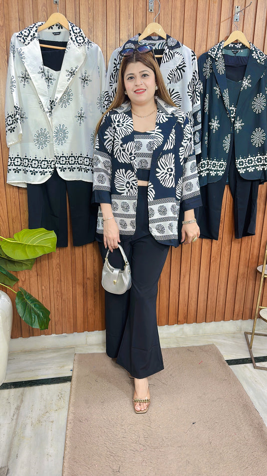 Block Print Crepe Three Piece Coord set