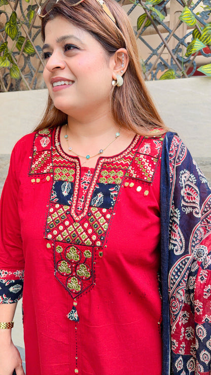 Kashi Embroidery Pure Cotton Three Piece Suit