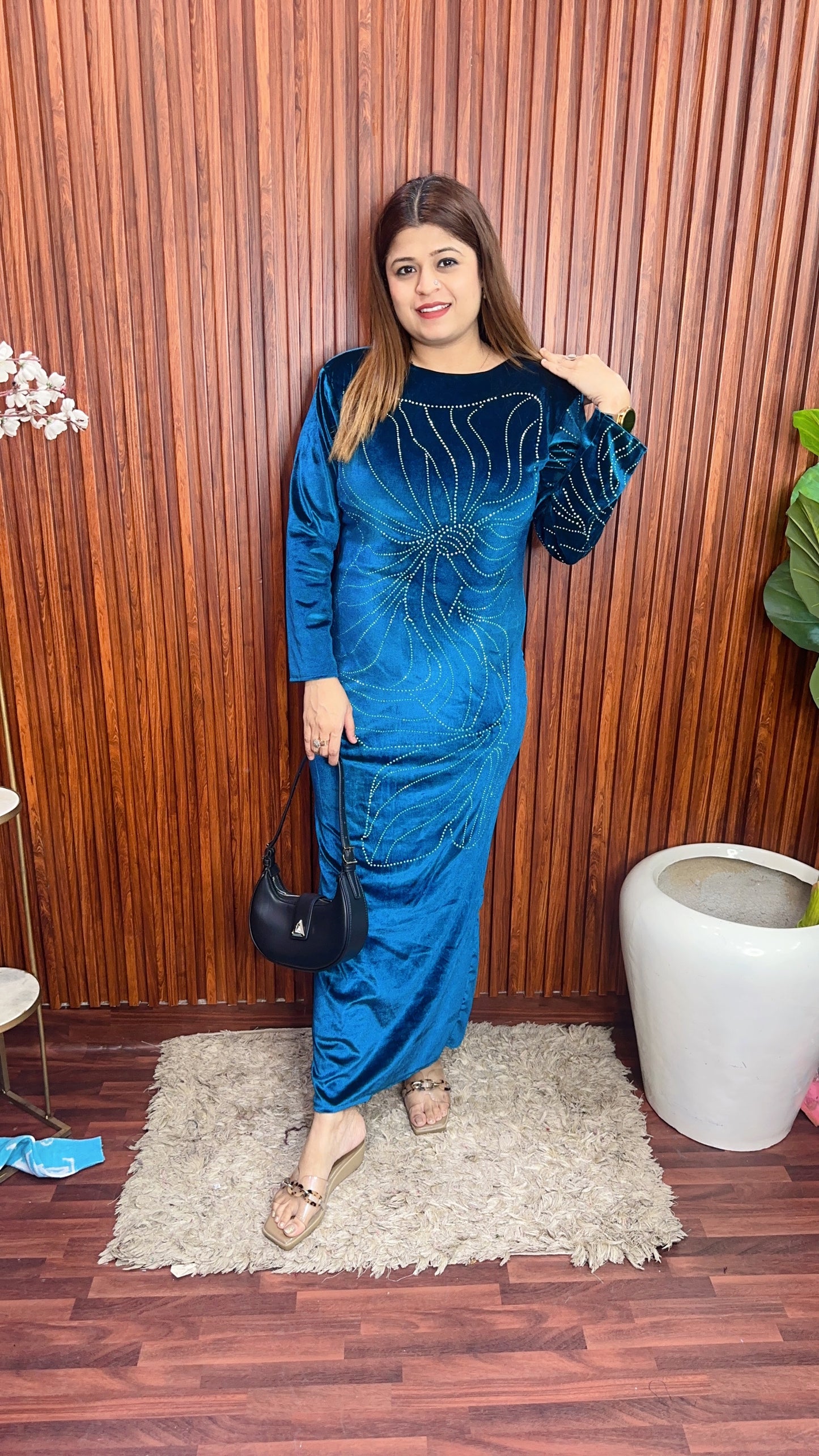 One Sleeve Servoski Velvet Long Dress