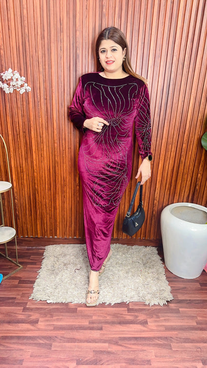 One Sleeve Servoski Velvet Long Dress