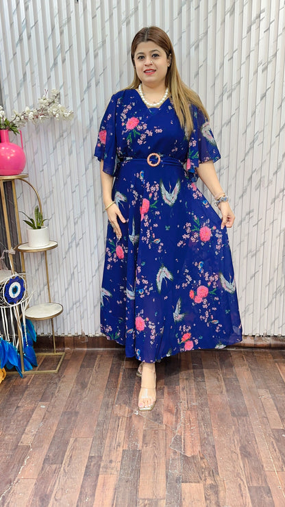 Georgette Long Dress With Belt