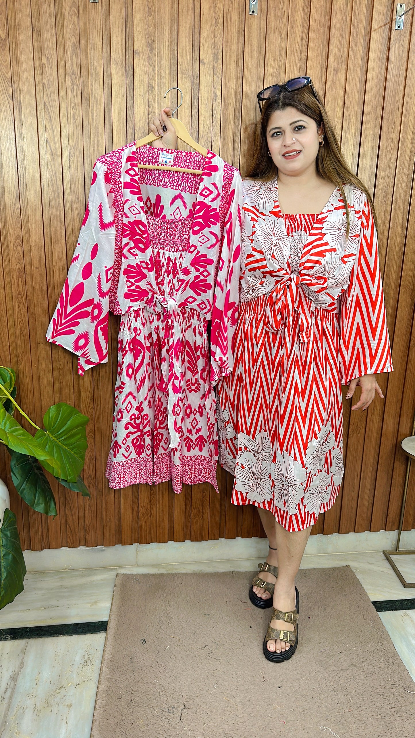 Flower Stripes Shrug Dress