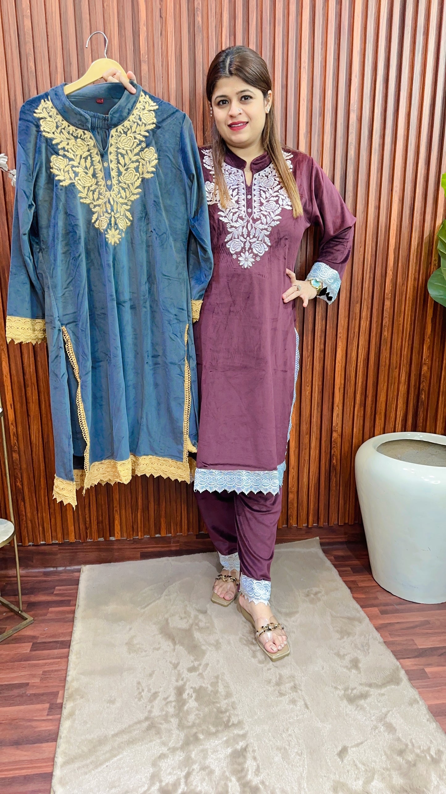 Pakistani velvet kurta set