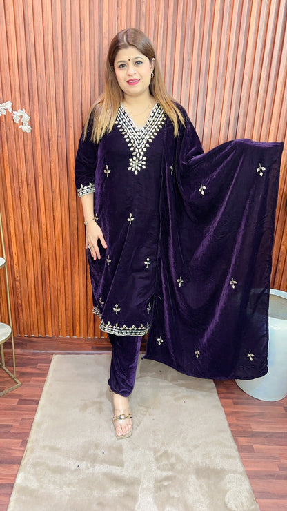 Gota Patti velvet party wear suit