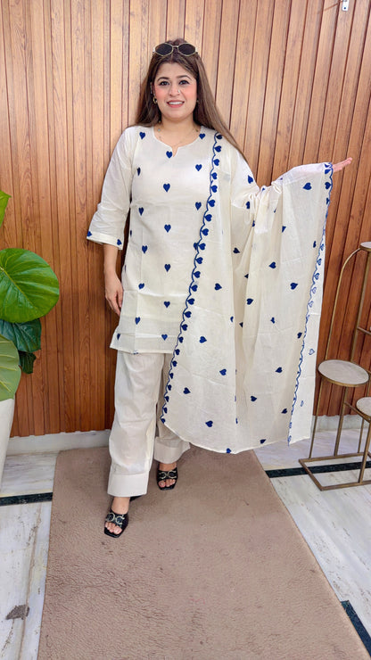 Heart Embroidery Khadi Cotton Suit