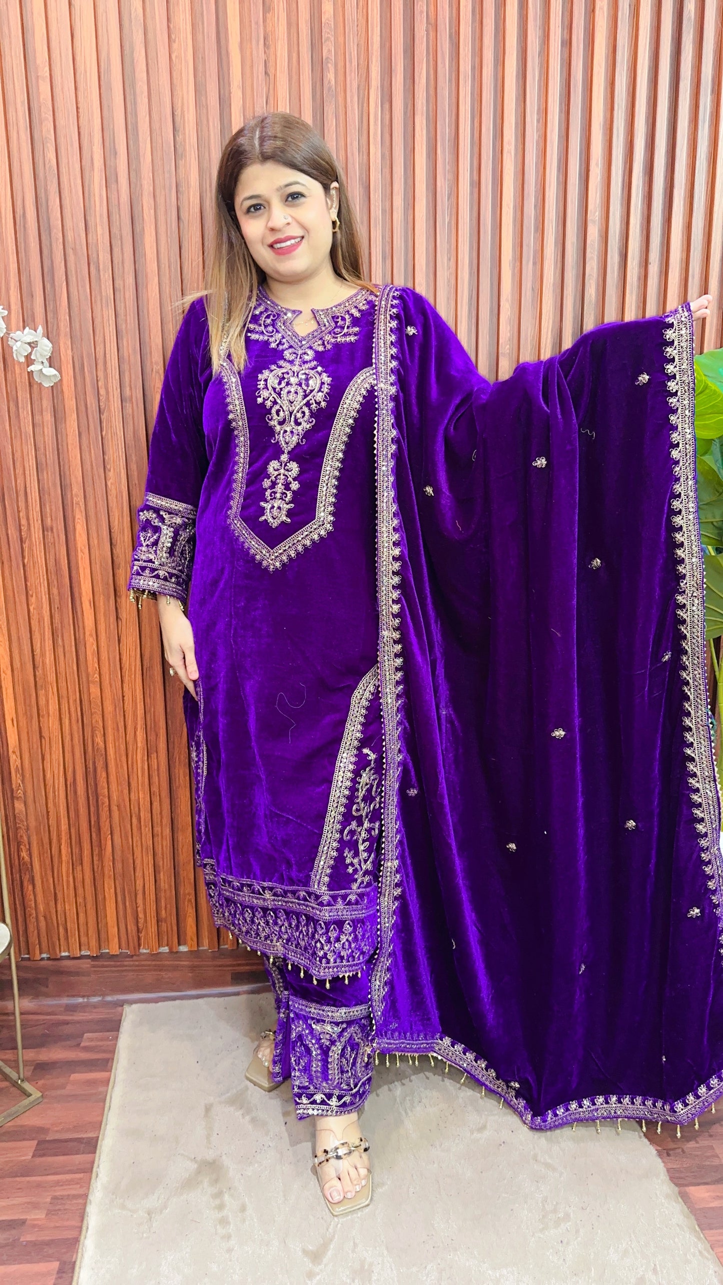 Pakistani embroidery velvet party wear suit