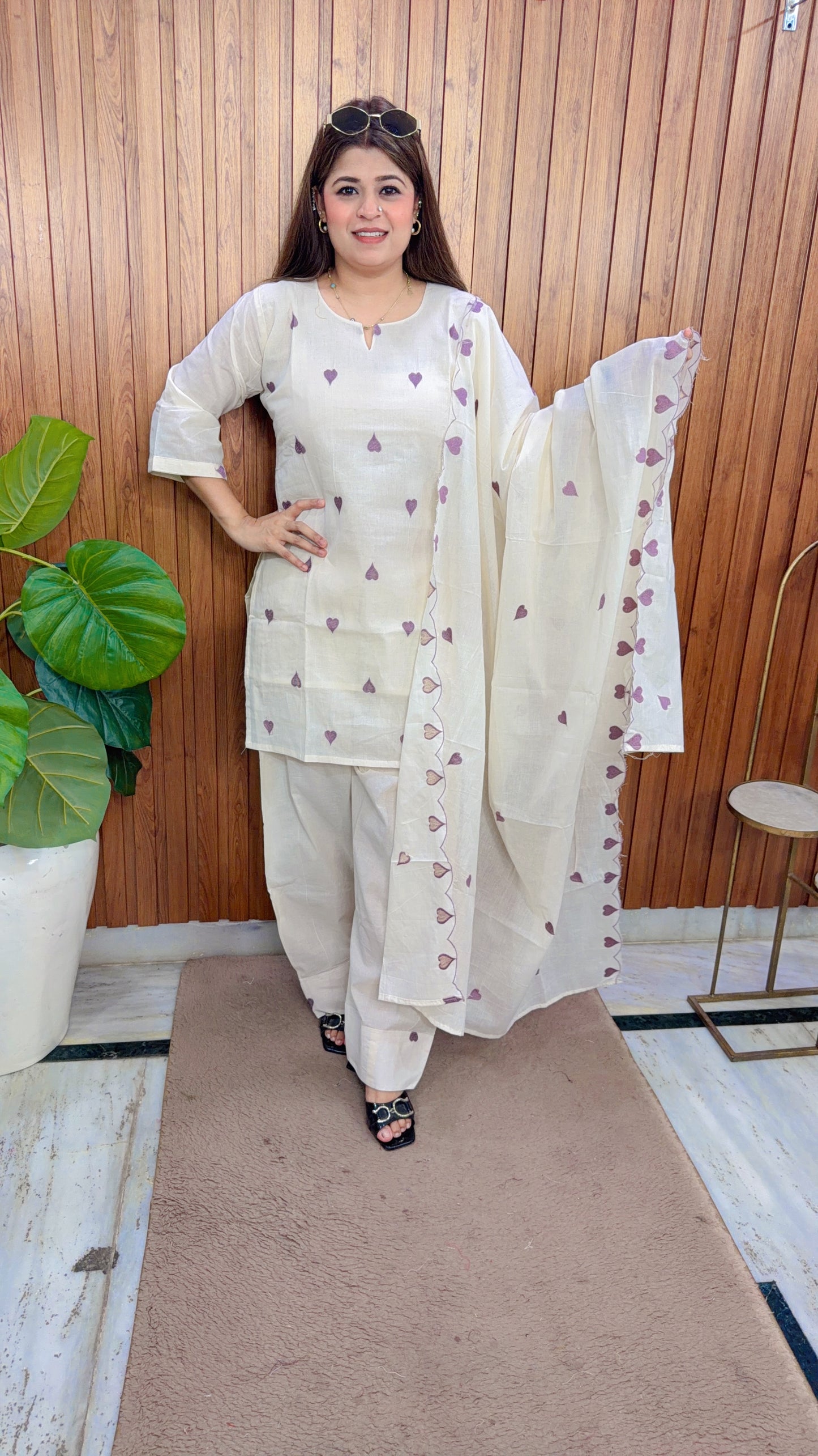 Heart Embroidery Khadi Cotton Suit
