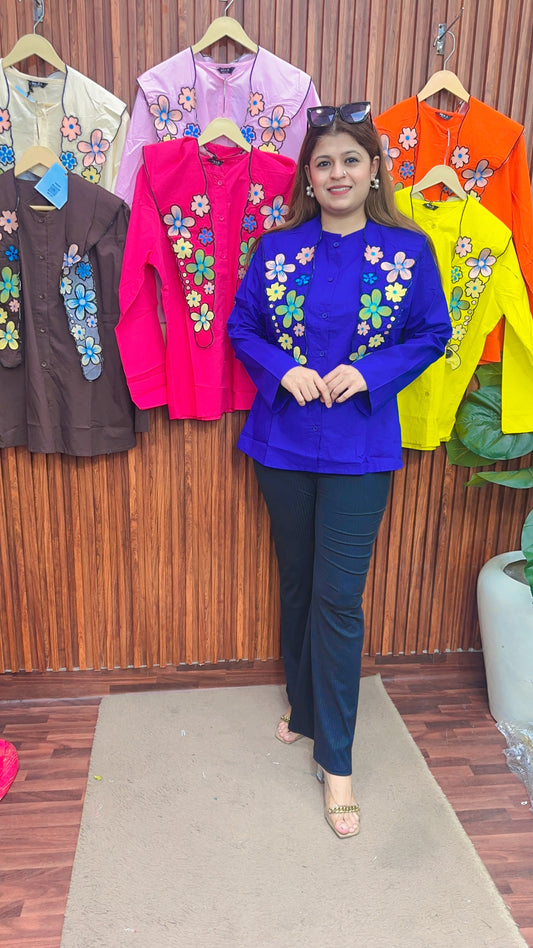 Unique flower collar Cotton Top