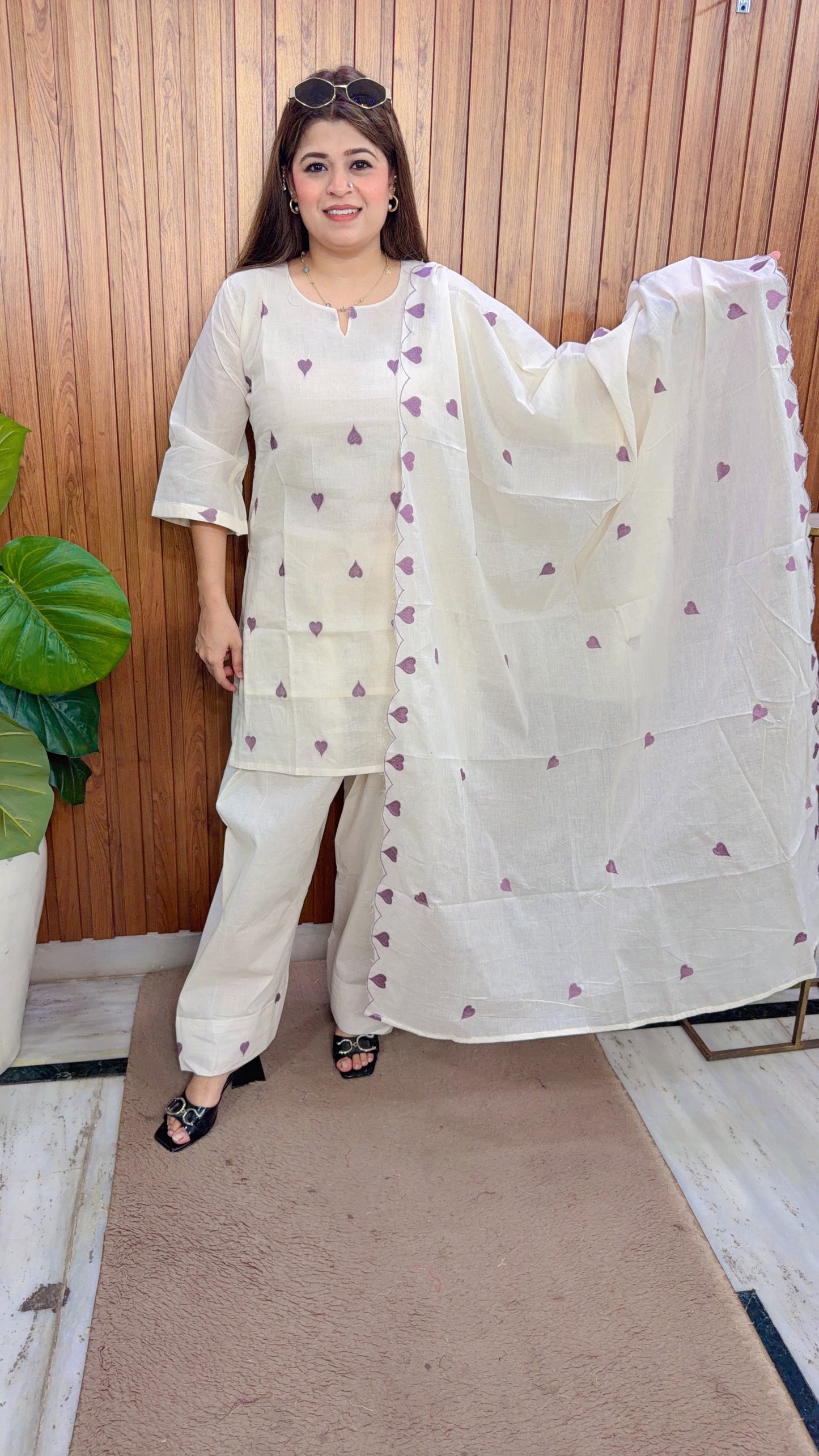 Heart Embroidery Khadi Cotton Suit