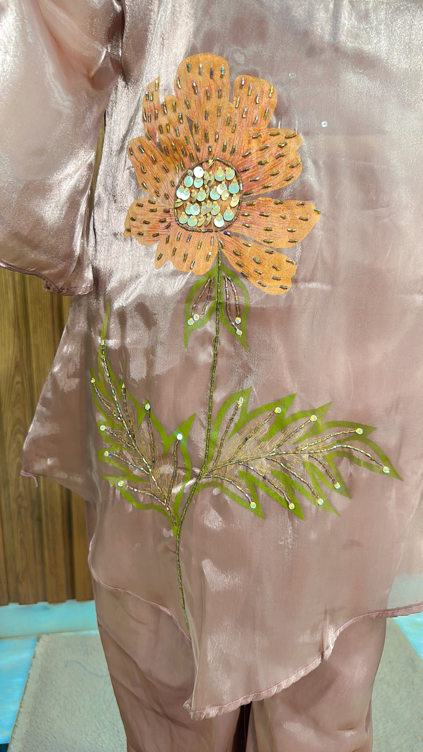 Glass Tissue Embroidery Three Piece Coord set