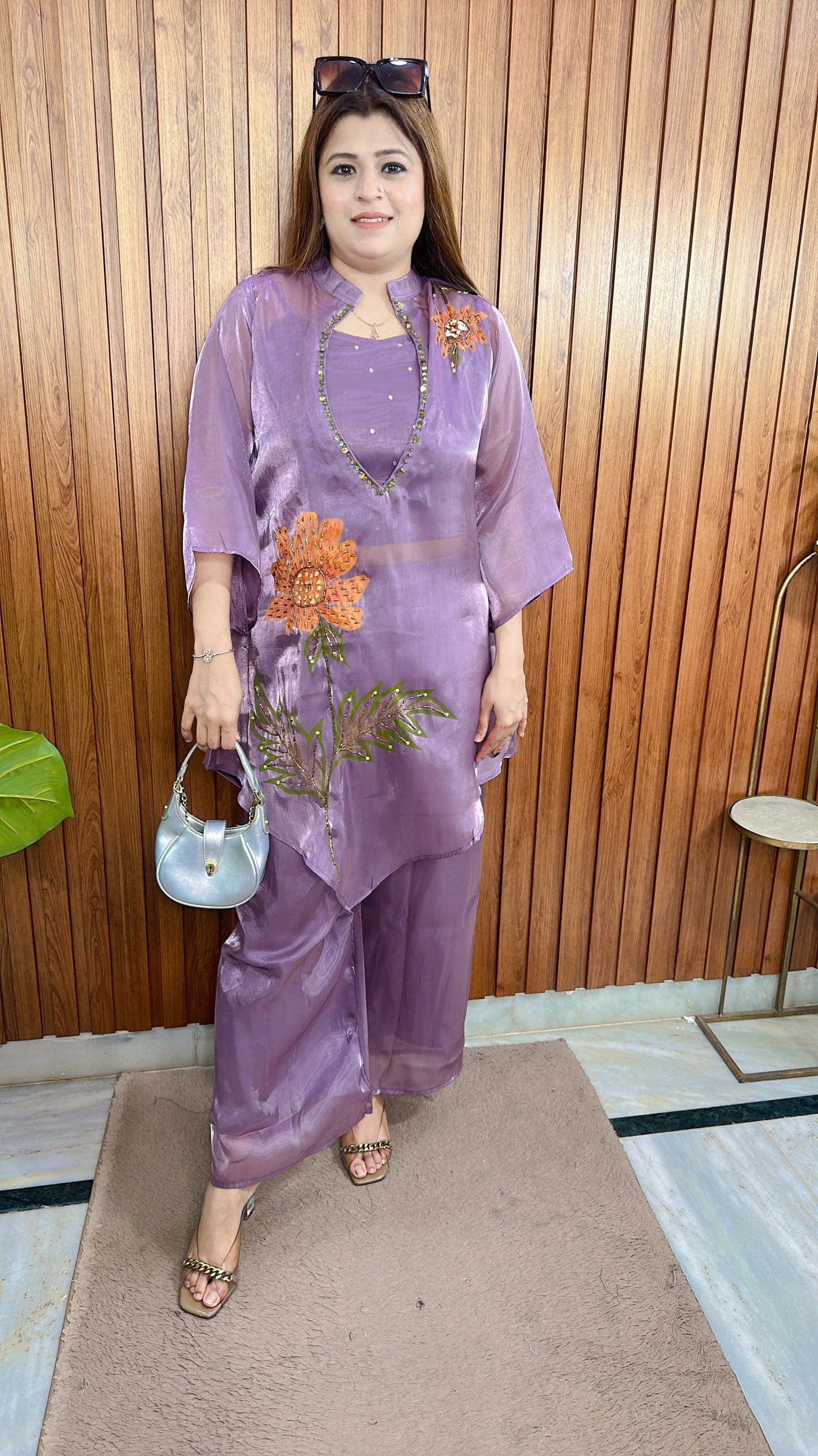 Glass Tissue Embroidery Three Piece Coord set