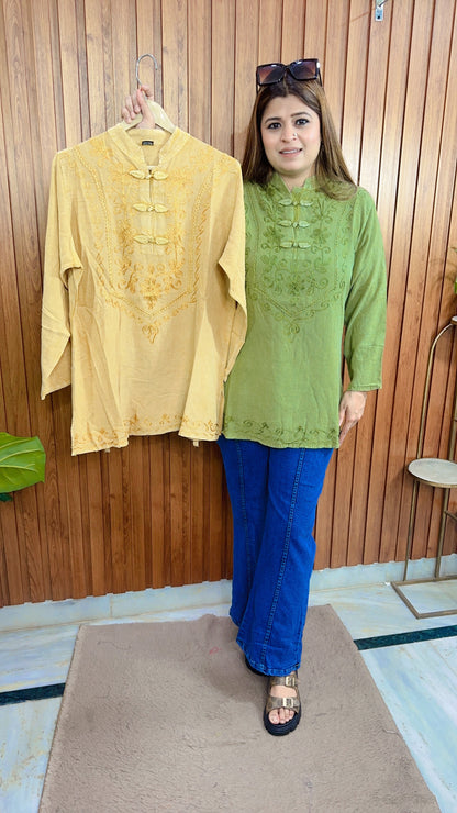 Lakhnavi Pure Cotton Marble Short Kurti