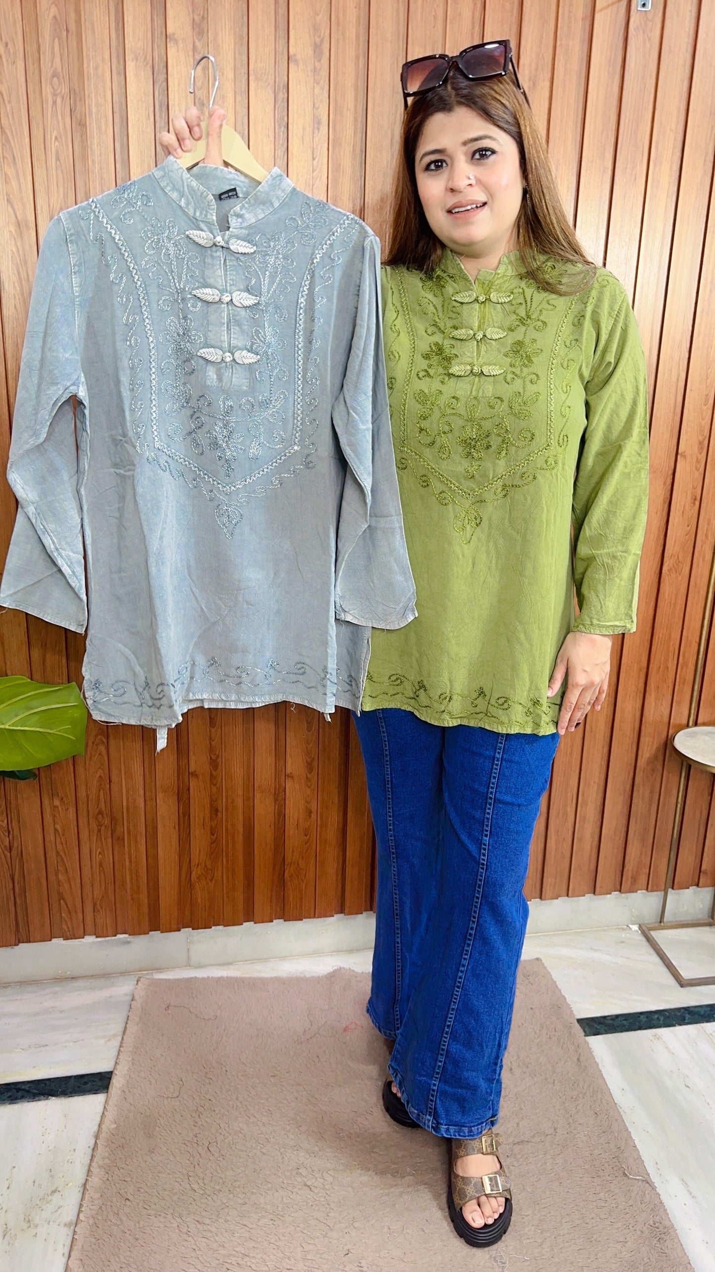 Lakhnavi Pure Cotton Marble Short Kurti