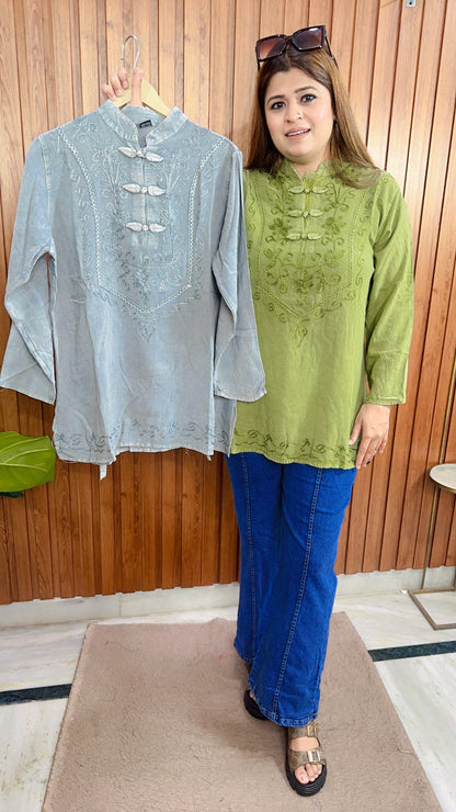 Lakhnavi Pure Cotton Marble Short Kurti