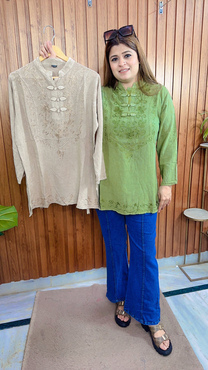 Lakhnavi Pure Cotton Marble Short Kurti