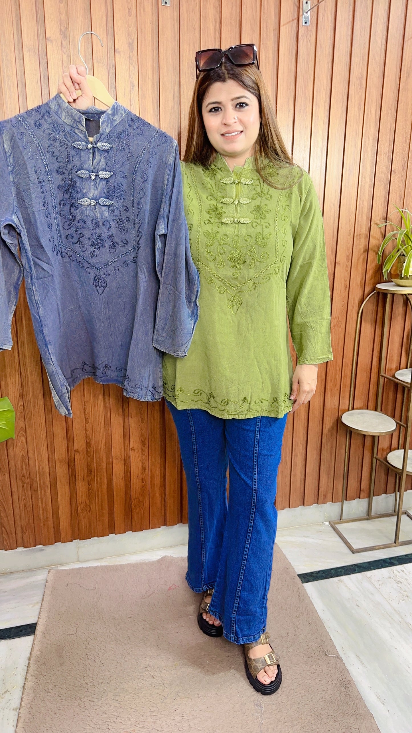 Lakhnavi Pure Cotton Marble Short Kurti