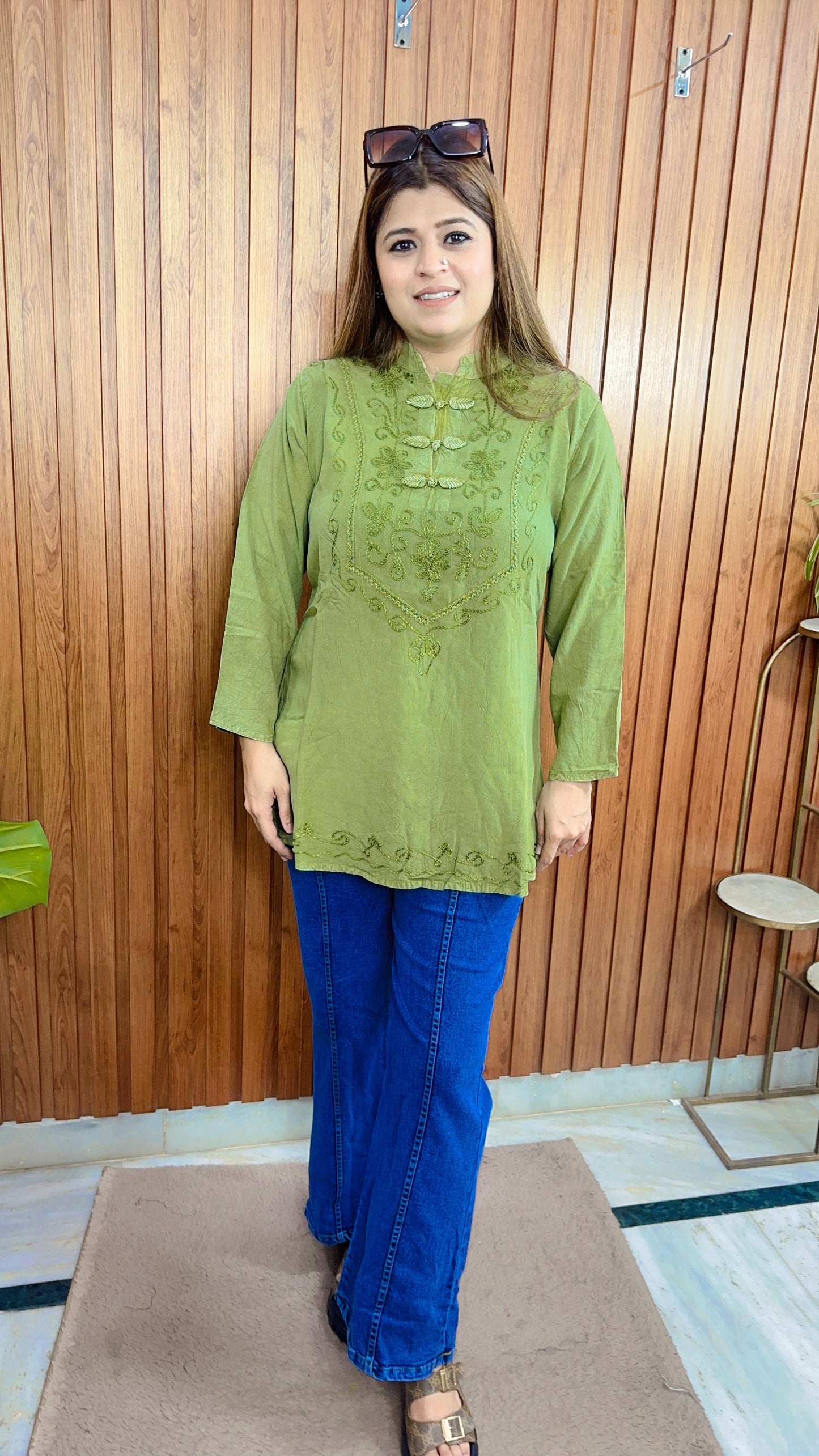 Lakhnavi Pure Cotton Marble Short Kurti