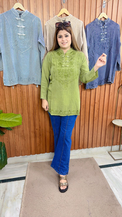 Lakhnavi Pure Cotton Marble Short Kurti