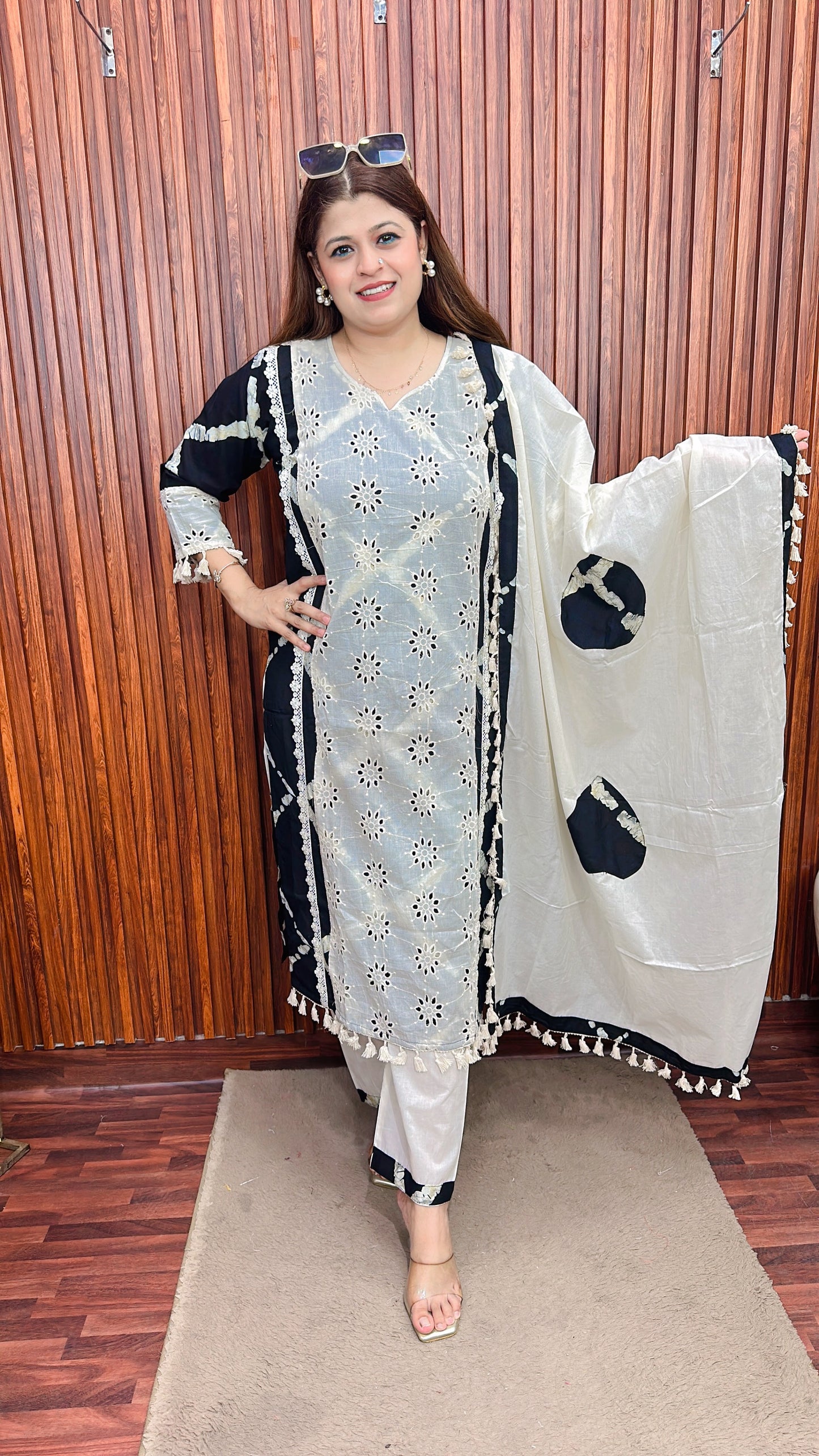 Black and white Schifli Pure cotton suit