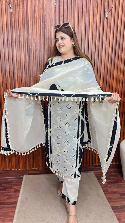 Black and white Schifli Pure cotton suit