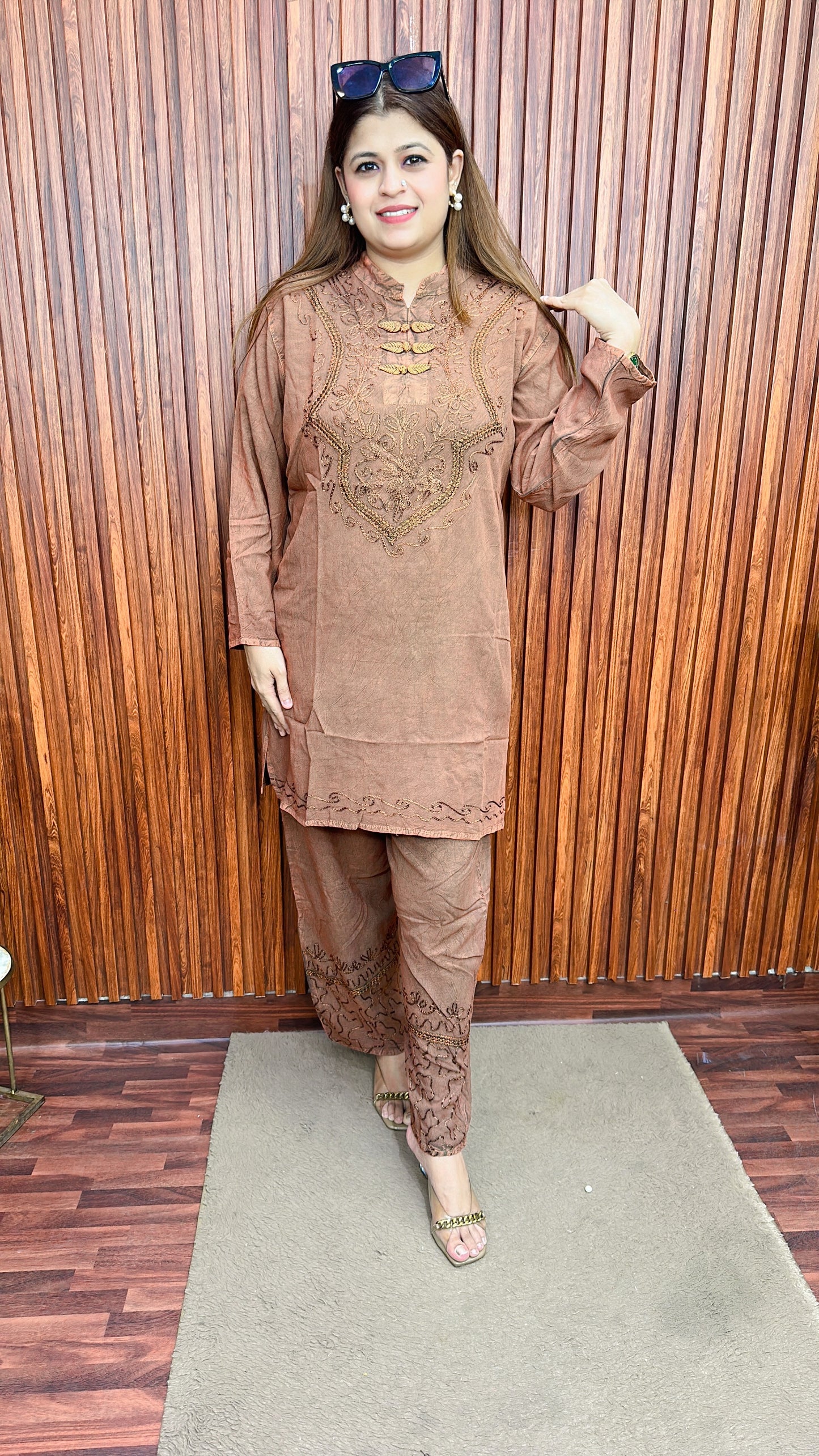 Premium cotton marble Lakhnavi coord set